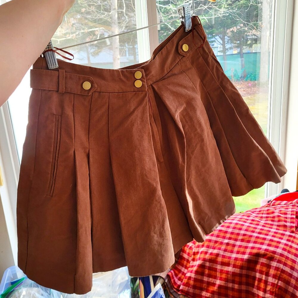 TOPSHOP Canvas Pleated Shorts  / Skort Gold Buttons & Topstitch Details